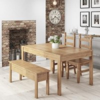 Emerson Solid Pine Rectangle Dining Table with 2 Chairs & 1 Bench