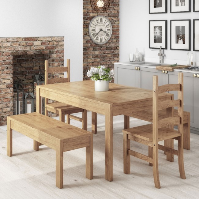 Solid Pine Dining Table with 2 Matching Dining Chairs & 2 Dining Benches - Emerson