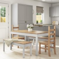 Emerson Grey & Pine Dining Table with 2 Dining Chairs & 2 Grey Benches