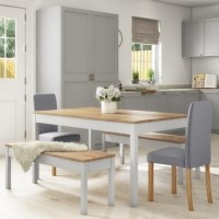 Grey & Solid Pine Dining Table & 2 Grey Chairs & 2 Benches - New Haven Grey & Solid Pine Dining Table & 2 Grey Chairs & 2 Benches - New Haven