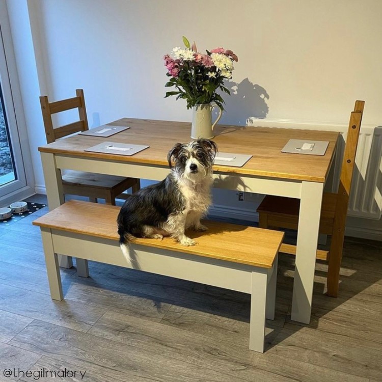 Emerson Grey & Pine Dining Table with 2 Chairs & 1 Bench