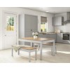 Grey &amp; Solid Pine Dining Table &amp; 2 Benches - Emerson