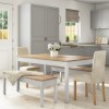 Grey &amp; Solid Pine Dining Table &amp; 2 Cream Velvet Chairs &amp; 2 Benches - Emerson