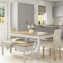 Grey & Solid Pine Dining Set with Table 2 Benches & 2 Cream Velvet - Seats 6 - Emerson