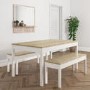 Solid Pine & White Dining Table with 2 Matching Dining Benches - Seats 4 - Emerson