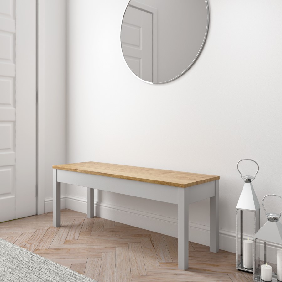 Large Grey & Solid Pine 2 Seater Hallway Bench - Emerson