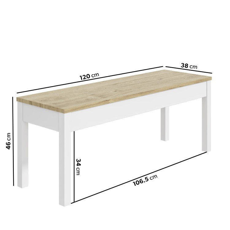 Large White & Solid Pine Hallway Bench - Seats 2 - Emerson