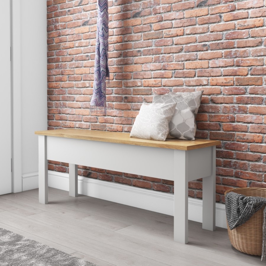 Grey & Pine Hallway Bench with Storage - Emerson