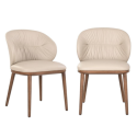 BUN/ERE001/96660 Set of 2 Beige Real Leather Dining Chairs with Walnut Legs - Eren