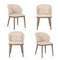 BUN/ERE001/96661 Set of 4 Beige Real Leather Dining Chairs with Walnut Legs - Eren