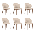 BUN/ERE001/96662 Set of 6 Beige Real Leather Dining Chairs with Walnut Legs - Eren