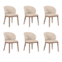 Set of 6 Beige Real Leather Dining Chairs with Walnut Legs - Eren