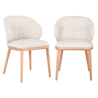 Set of 2 Cream Real Leather Dining Chairs with Oak Legs - Eren