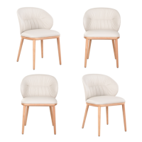 Set of 4 Cream Real Leather Dining Chairs with Oak Legs - Eren Set of 4 Cream Real Leather Dining Chairs with Oak Legs - Eren
