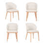 Set of 4 Cream Real Leather Dining Chairs with Oak Legs - Eren