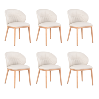 Set of 6 Cream Real Leather Dining Chairs with Oak Legs - Eren Set of 6 Cream Real Leather Dining Chairs with Oak Legs - Eren