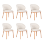 Set of 6 Cream Real Leather Dining Chairs with Oak Legs - Eren