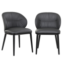 BUN/ERE003/96668 Set of 2 Grey Real Leather Dining Chairs with Black Legs - Eren