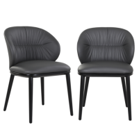 Set of 2 Charcoal Real Leather Dining Chairs with Black Legs - Eren