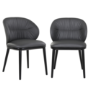 Set of 2 Grey Real Leather Dining Chairs with Black Legs - Eren