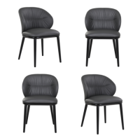 Set of 4 Charcoal Real Leather Dining Chairs with Black Legs - Eren