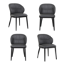 Set of 4 Charcoal Real Leather Dining Chairs with Black Legs - Eren