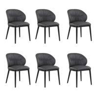 Set of 6 Real Leather Charcoal Dining Chairs with Black Legs - Eren