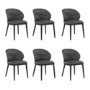 Set of 6 Real Leather Charcoal Dining Chairs with Black Legs - Eren