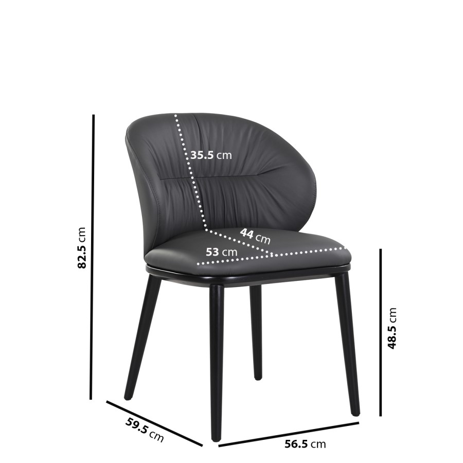 Set of 6 Real Leather Charcoal Dining Chairs with Black Legs - Eren
