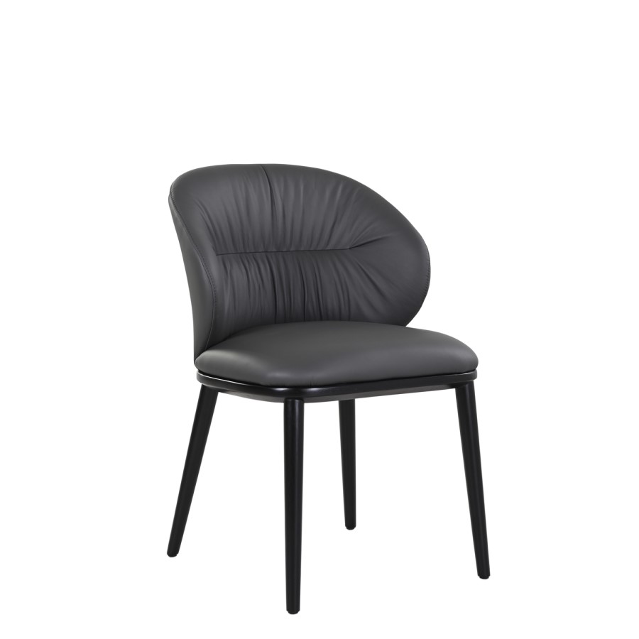 Set of 6 Real Leather Charcoal Dining Chairs with Black Legs - Eren