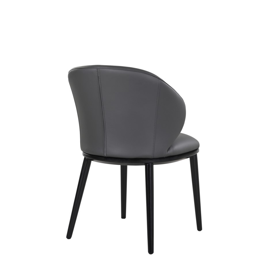 Set of 6 Real Leather Charcoal Dining Chairs with Black Legs - Eren