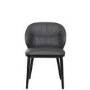 Set of 6 Real Leather Charcoal Dining Chairs with Black Legs - Eren
