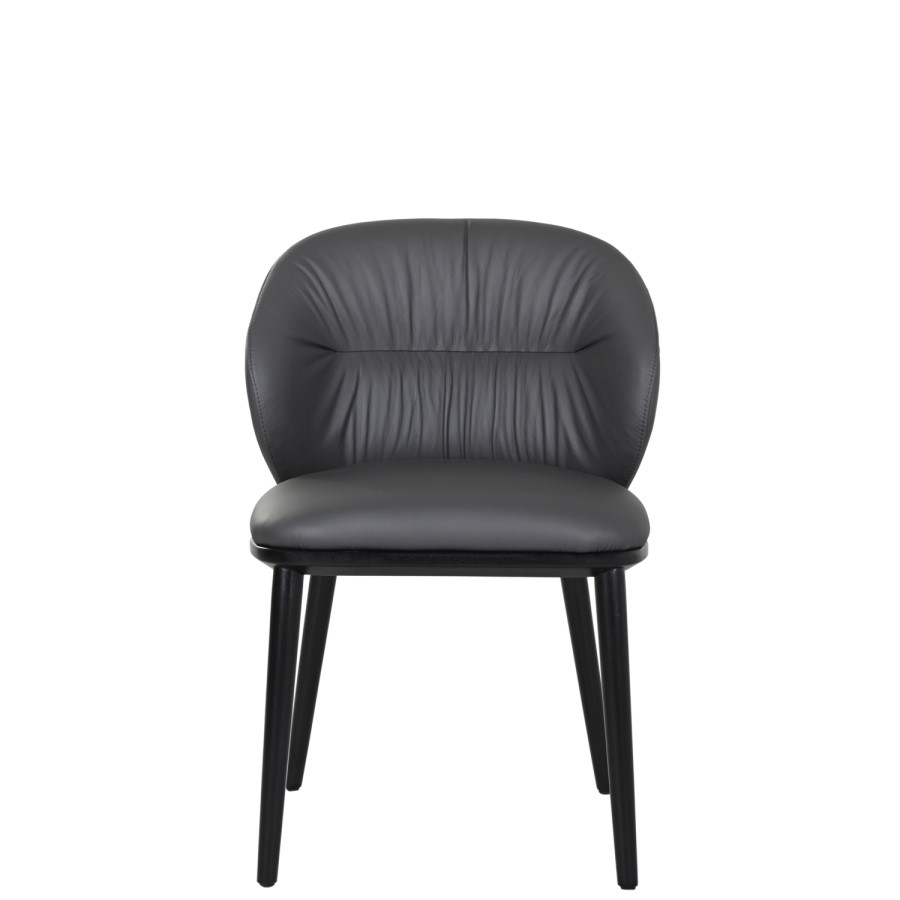 Set of 6 Real Leather Charcoal Dining Chairs with Black Legs - Eren