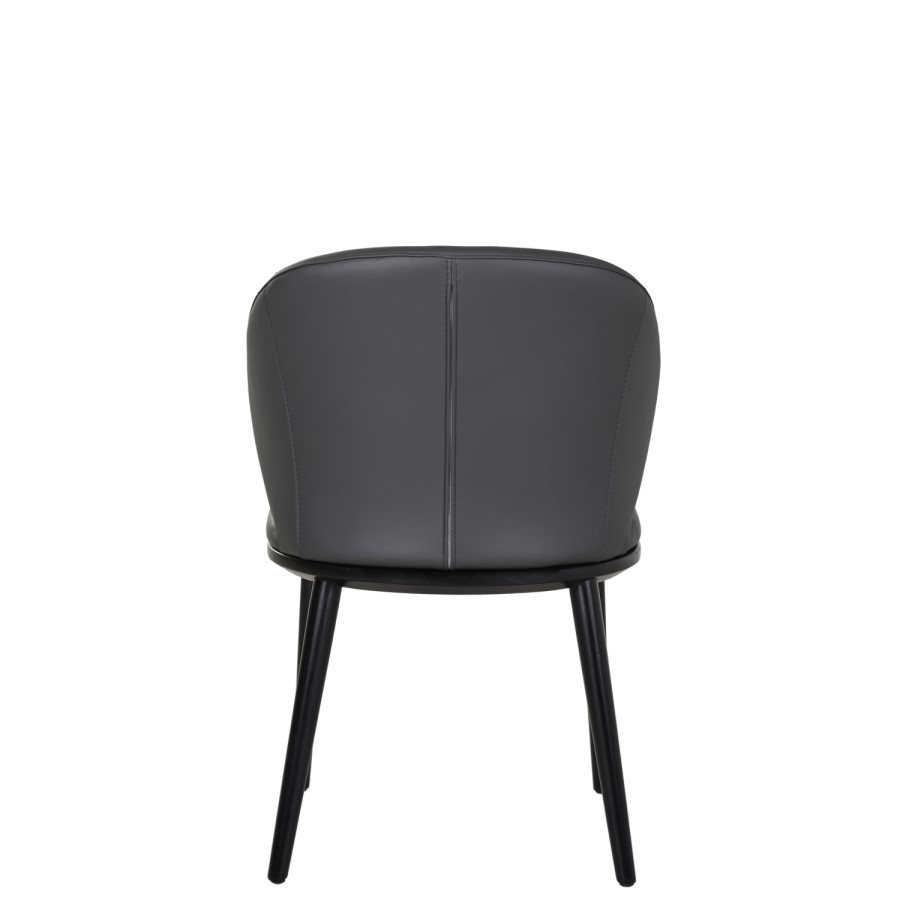 Set of 6 Real Leather Charcoal Dining Chairs with Black Legs - Eren