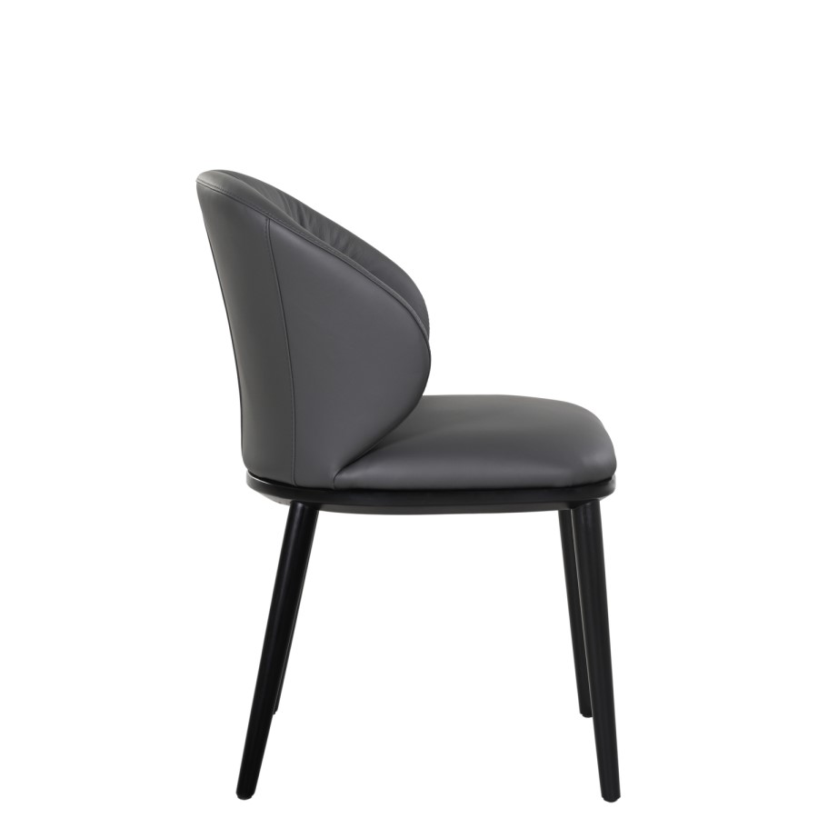 Set of 6 Real Leather Charcoal Dining Chairs with Black Legs - Eren