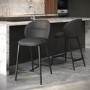Set of 2 Charcoal Real Leather Kitchen Stools with Black Legs - Eren
