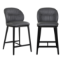 Set of 2 Charcoal Real Leather Kitchen Stools with Black Legs - Eren