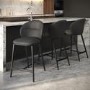 Set of 3 Charcoal Real Leather Kitchen Stools with Black Legs - Eren