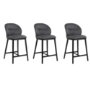Set of 3 Charcoal Real Leather Kitchen Stools with Black Legs - Eren