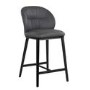 Set of 2 Charcoal Real Leather Kitchen Stools with Black Legs - Eren