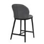 Set of 2 Charcoal Real Leather Kitchen Stools with Black Legs - Eren