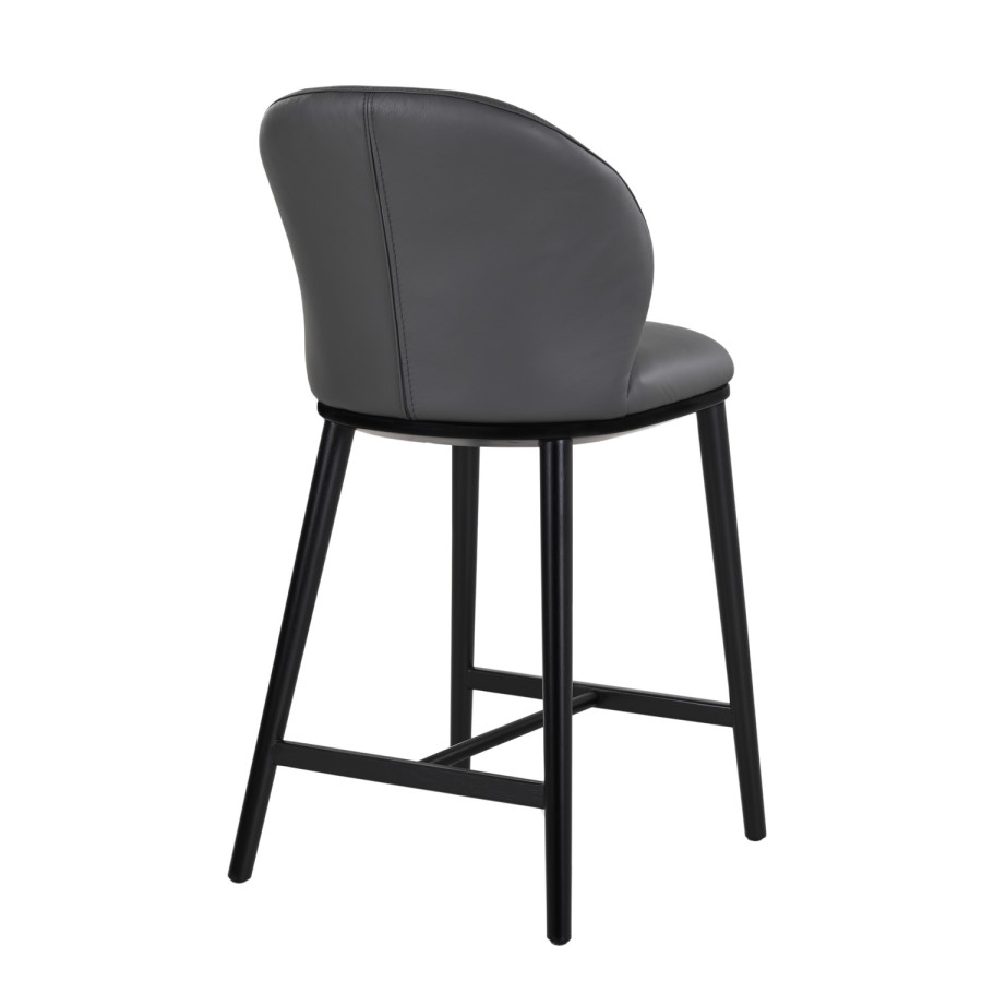 Set of 2 Charcoal Real Leather Kitchen Stools with Black Legs - Eren