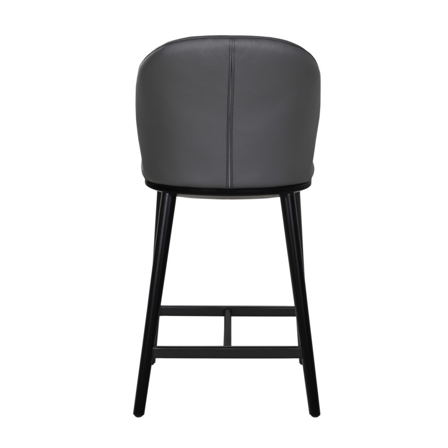 Set of 2 Charcoal Real Leather Kitchen Stools with Black Legs - Eren