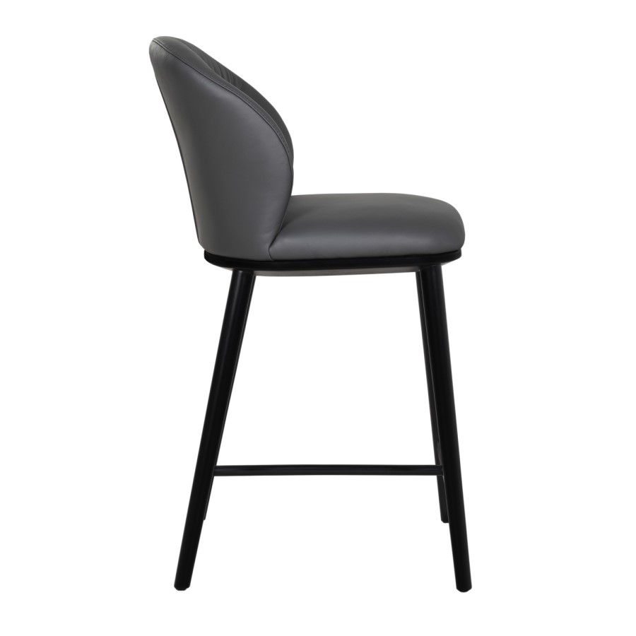 Set of 2 Charcoal Real Leather Kitchen Stools with Black Legs - Eren