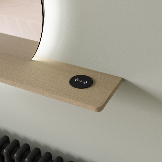 Round LED Mirror with Oak Shelf - 50cm - Ersa