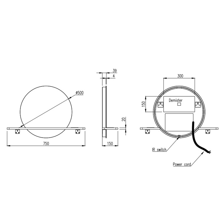 Round LED Mirror with Oak Shelf - 50cm - Ersa