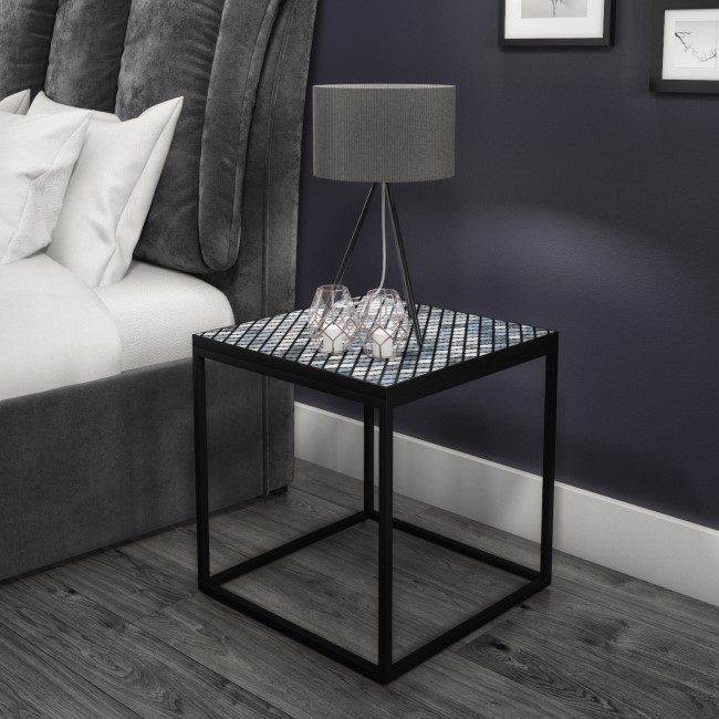 Estelle Black & White Bedside Table with Moroccan Design Finish