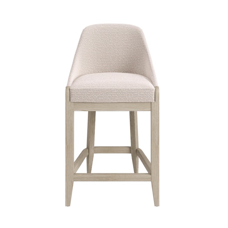 Set of 2 Beige Textured Upholstered Kitchen Stools With Back - Etta