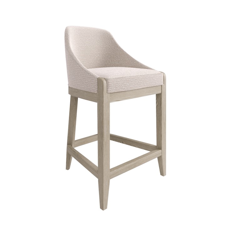 Set of 2 Beige Textured Upholstered Kitchen Stools With Back - Etta