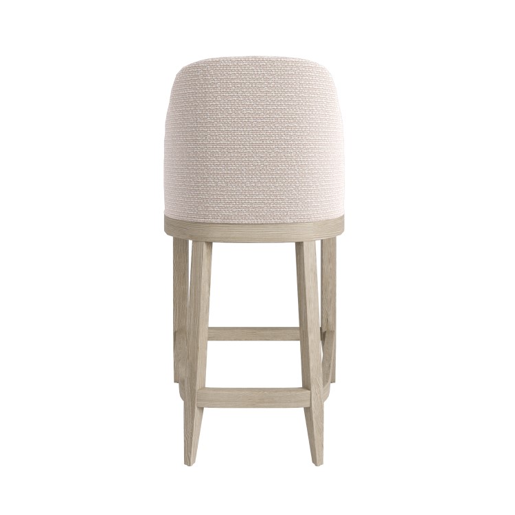 Set of 2 Beige Textured Upholstered Kitchen Stools With Back - Etta